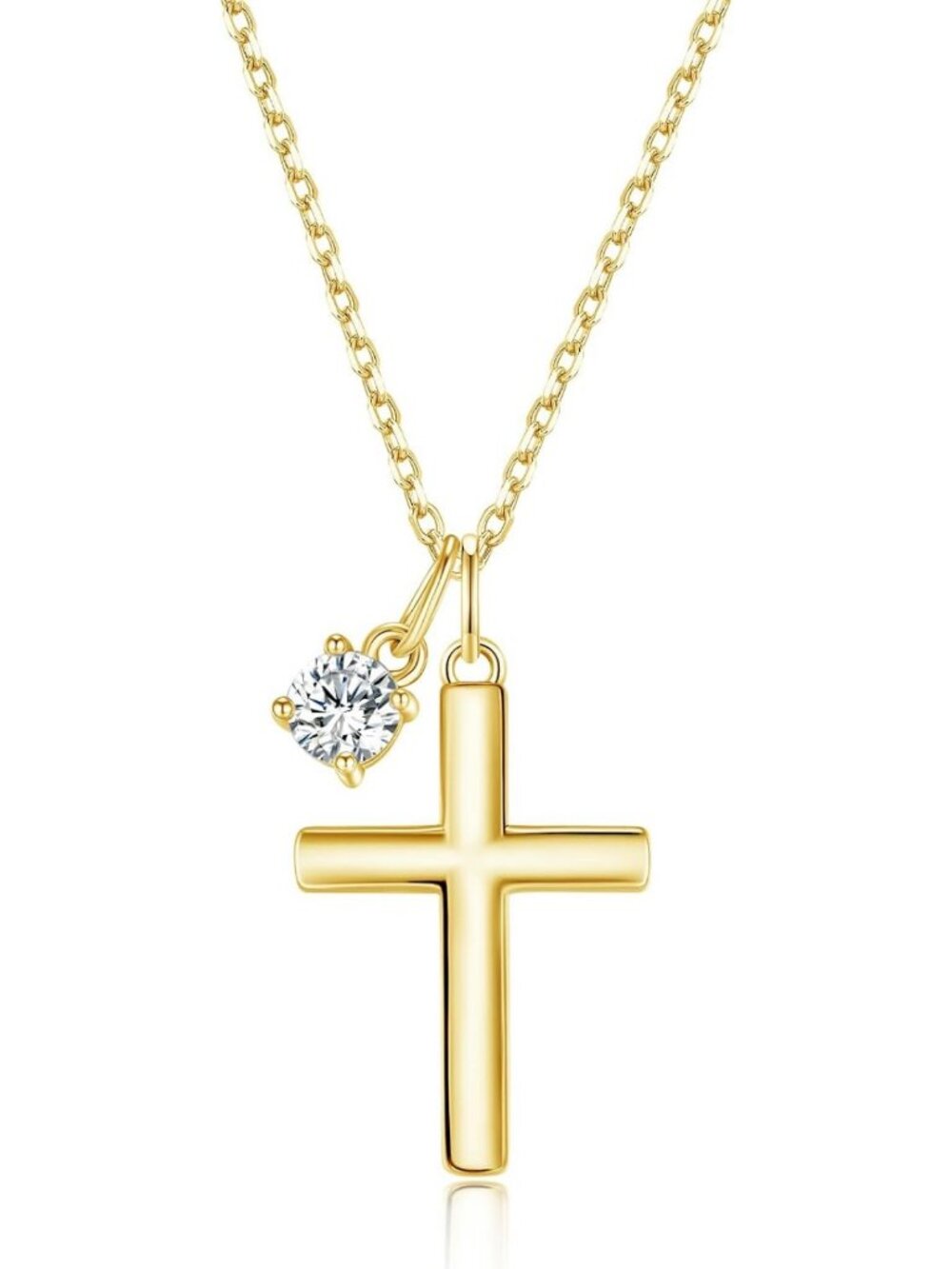 Dainty Gold Plated Moissanite Cross Necklace for Women - Trendy Faith Jewelry